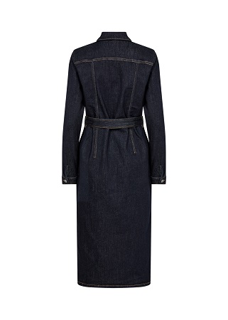 Långärmad denimklänning med bälte - Bild 6